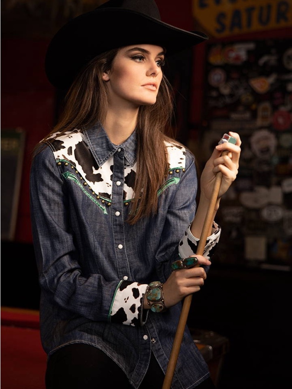 Double D Ranch midnight cowboy denim Jacket Shirt wow cow baby collection
